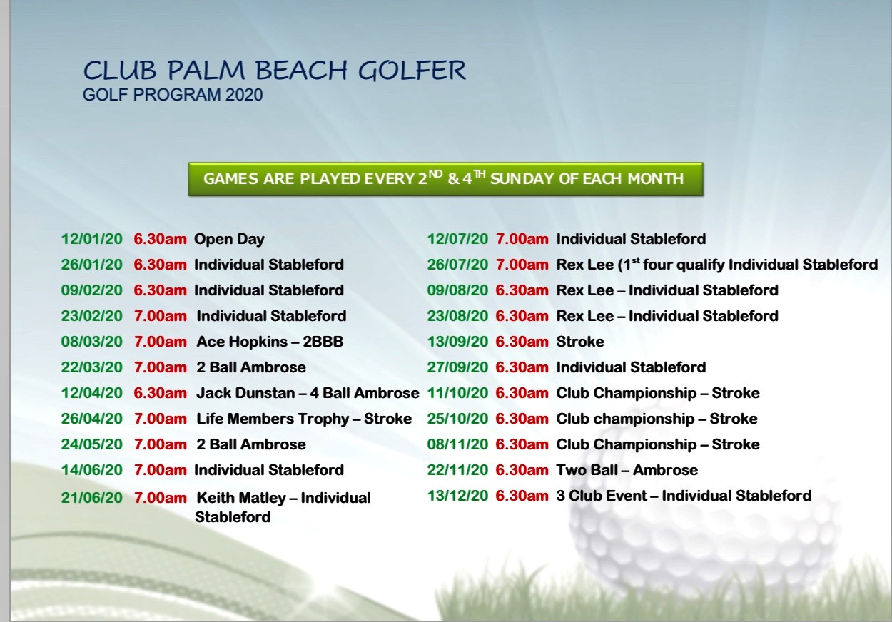 Club Palm Beach Fixture 2018