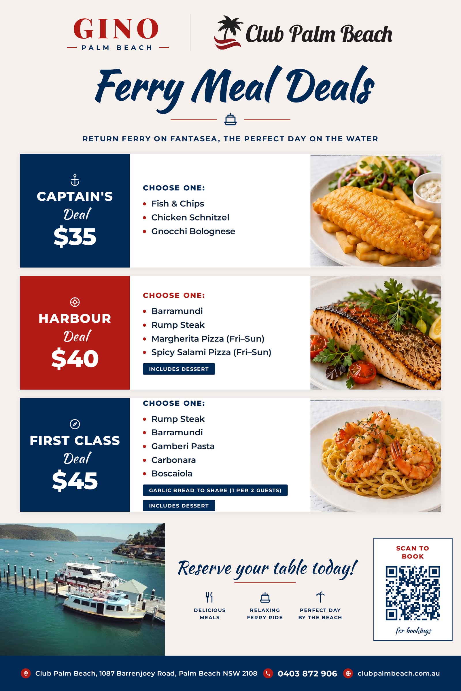 Gino Palm Beach Ferry Meal Deals